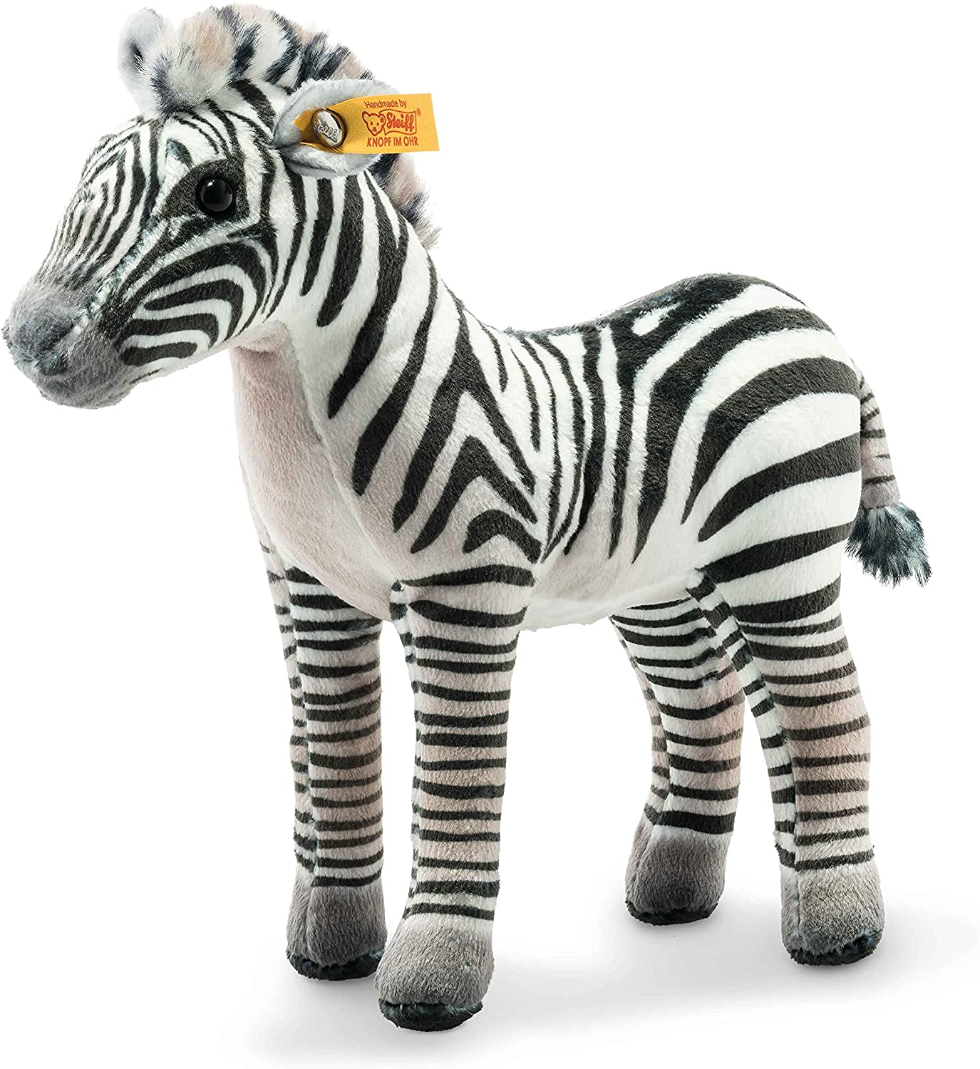 Steiff National Geographic Zoelle Grant-Zebra-18 cm-Kuscheltier für Kinder-waschbar-stehend-schwarz/weiß (024429)